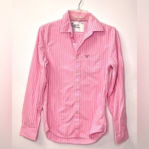 AMERICAN EAGLE OUTFITTERS LONG SLEEVE SHIRT PINK WHITE STRIPE VINTAGE FIT XS